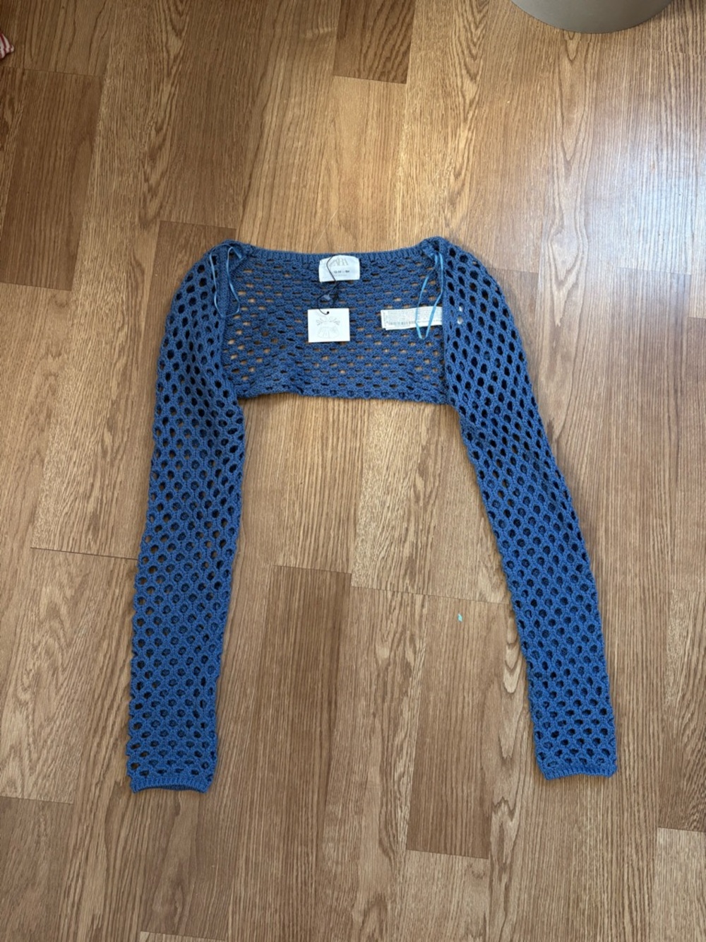 Zara Blue Crochet Open-Knit Shrug